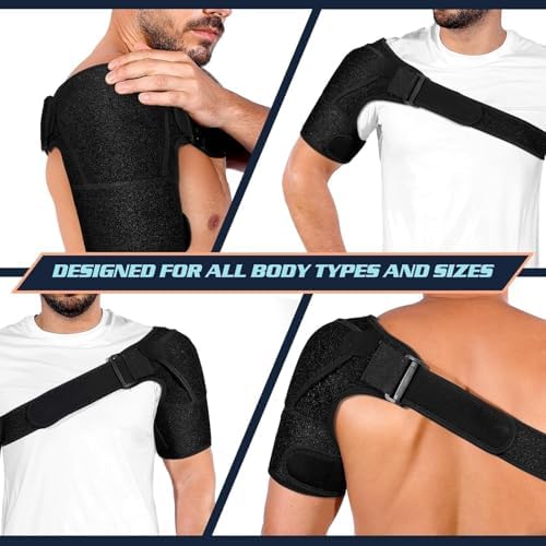 Shoulder Brace for Men & Women, Adjustable Compression Sleeve, (Black)