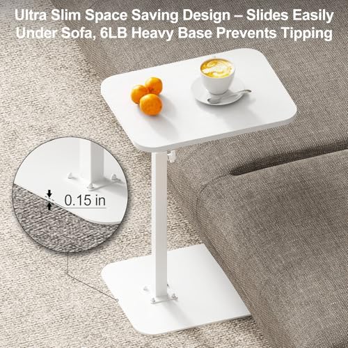 Side Table Sofa Tray for Couch Heavy Metal Base Swivel/Adjustable Height