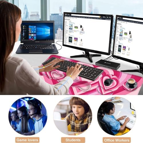 Mouse Pad,Large Pink Desk Mat, 4in1 XXL Mousepad + Keyboard Wrist Rest+Mouse Wrist Rest+Coaster Set with Ergonomic Desk Pad for Home Office Table Computer-Heart Pink