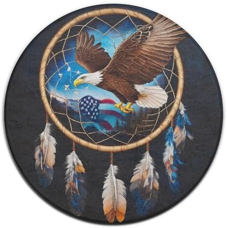 Room Sofa Yoga Soft Round Carpet, Home Decor Non Slip Kitchen Office Circle Rug, Machine Washable Modern Round Area Rug American Flag Boho Totem Native Eagle Dream Catcher, 60inch