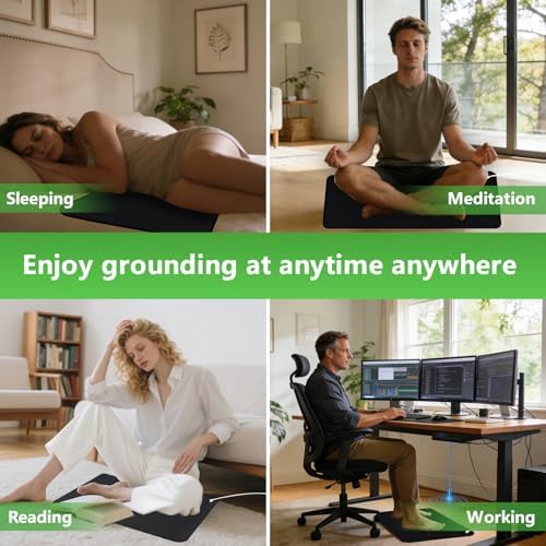 Grounding Mat for Feet Earthing Pad with 15ft Cord Conductive Carbon Fiber for Improved Sleep Pain Relief Muscle Relaxation Stress Reduction Wellness Mat for Bed Desk Couch Yoga(35"x24")