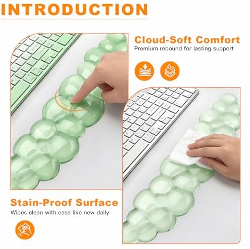 Cloud Keyboard and Mouse Wrist Rest Set, Clear Gel Keyboard Mouse Wrist Rest Support Pad for Typing Pain Relief, Cute Aesthetic Desk Decor Accessory for Home Office Dorm (Green)