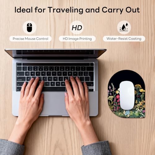 Contoured Oval Mouse Pad 6x8in Non-Slip for Laptop,Wildflowers
