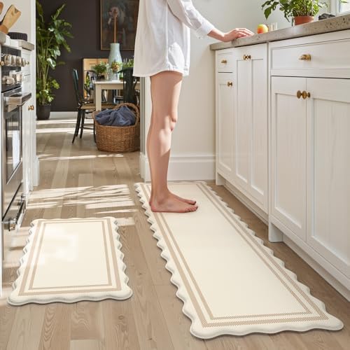 KIMODE Anti Fatigue Kitchen Mats,Beige Boho Kitchen Rugs,Modern Home Decor