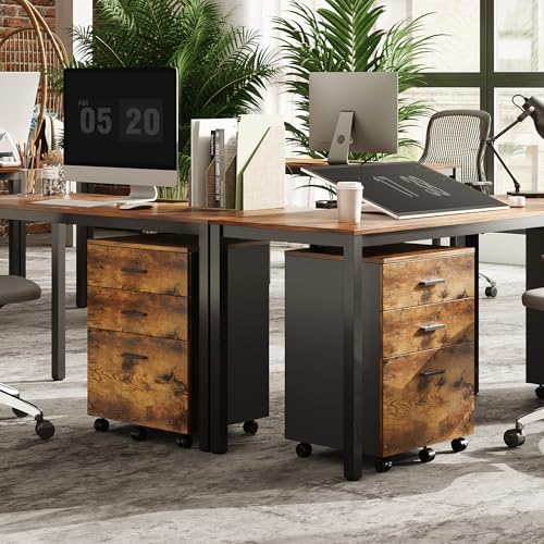 DEVAISE 3 Drawer Wood File Cabinet, Under Desk Filing Cabinet, Rustic Brown