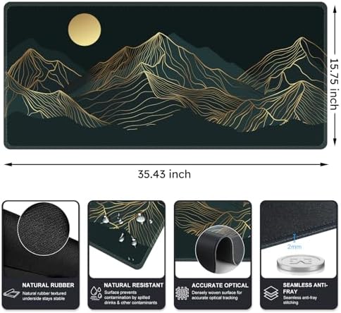 iCasso Large Mouse Pad, XXL Green Mousepad,A-Mountain Cyan Extended