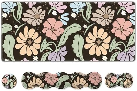 ARTSO Keyboard Wrist Rest Large Mouse Pad Wrist Support,Black Floral 4in1 Keyboard Pad Desk Mat,Ergonomic Memory Foam Wrist Support Cushion for Home Office