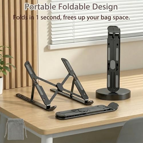 Ergonomic Foldable Computer Stand, 10-Level Height Adjustable Aluminum Laptop Stand, Compatible with 17.3 Inch Laptops, Tablets & Drawing Tablets, for MacBook, HP, Lenovo, Dell (Black)