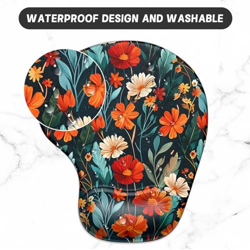 ITNRSIIET Ergonomic Mouse Pad Coaster Set with Gel Wrist Support Wrist Rest Smooth Surface Non-Slip PU Base Comfortable Office Supplies Pain Relief, 9.5 x 8.3 inches, Beautiful Flowers