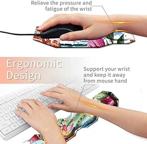 Cactus Succulent Keyboard Wrist Support Pad Mouse Pad with Wrist Rest Matching Coasters, Ergonomic Gaming Mousepad Wrist Cushion Gel Memory Foam Easy Typing Pain Relief for Home Office