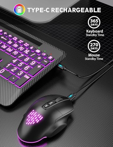 SABLUTE Wireless Keyboard and Mouse Combo, Large Print Backlit Scissor Keys