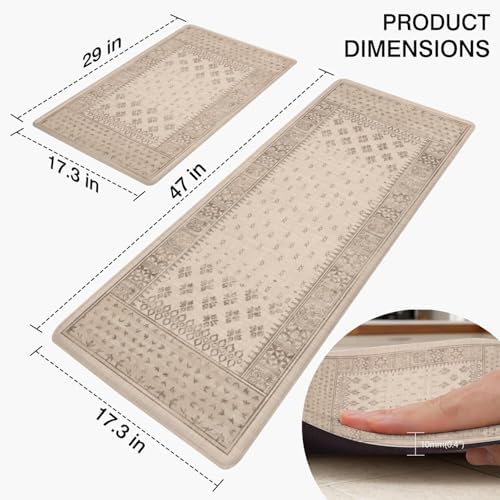 Kitchen Anti-Fatigue Mat, 2PCs, 17.3"x47"+17.3"x29", 0.4" Thick