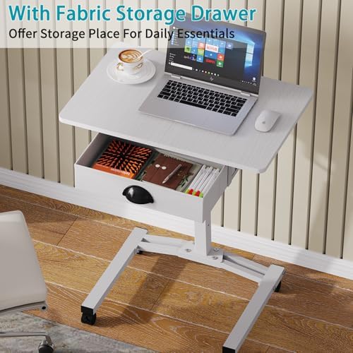 Rolling Standing Computer Desk With Drawer, Small Mobile Laptop Desk Cart