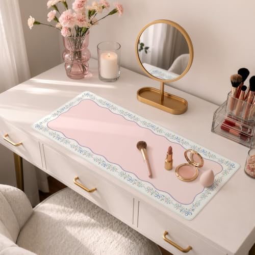HAOCOO Cute Desk Topper, 31.5" x 11.8" Desk Pad for Office Pink Ribbon
