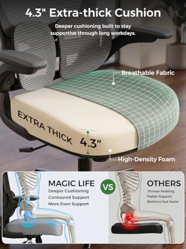 Ergonomic Office Desk Chair, Adjustable Dual Lumbar Support & Thick Seat