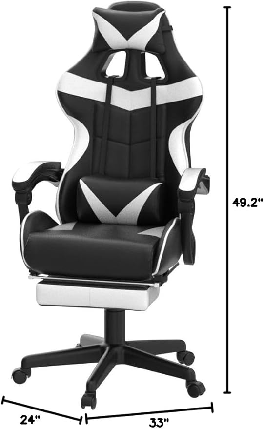 Soontrans White Gaming Chairs with Footrest, Video Game Chairs for Adults Teens,Ergonomic Gamer Chair with Headrest, Lumbar Support Adjustable Recliner Chair(Polar White)