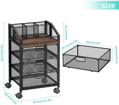HapiRm Rolling Makeup Organizer Cart- Under Desk Vanity Storage with 3 Drawers, Floor Nail Cart Skincare Organizers Cosmetics Display Cases for Nail Polish Perfume Makeup Brush Hair Tool, Black