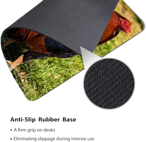 9.5x7.9 Inch Office/Gaming Mouse Pad, Vibrant Rooster with Iridescent Feather in Grass Colorful Farm Animal, Cute Anti-Slip Mat for Desk Decor