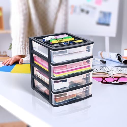 Gracious Living 4-Drawer Desktop/Countertop Organizer, Black/Clear, 2 Pack