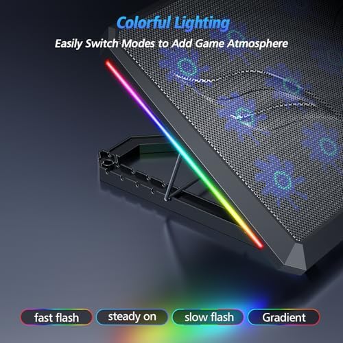 Laptop Cooling Pad with 12 Quiet Fans, Slim Portable for 12-17.3 Inch Laptop Cooler Stand with 5 Height Adjustable, Ergonomic Gaming Cooling Fan Pad with Two USB Ports & Phone Holder (Gear)