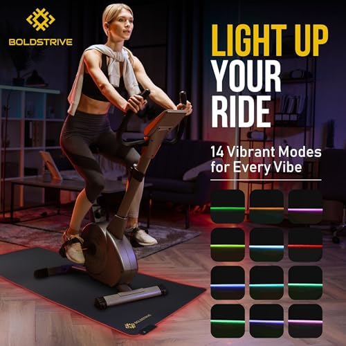 LED Exercise Equipment Mat 24x48in / 30x60in - Stylish Non-Slip Floor Protection for Spin Bikes, Walking Pads, and Ellipticals - Exercise Bike Mat, Peloton Bike Mat, Peloton accessories
