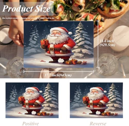 Shrahala Christmas New Year Set Of 4 12 X 18 Inch Linen Placemats , Santa Claus Snow Presents Christmas Trees Burlap Table Mat Washable Double Layered Heat Insulation For Indoor/Outdoor