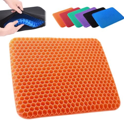 2026 Upgraded Silicone Gel Seat Cushion Honeycomb,Thick & Extra Large Gel Seat Cushion,Cool and Breathable for Home,Office Chair,Car Seat，Orange