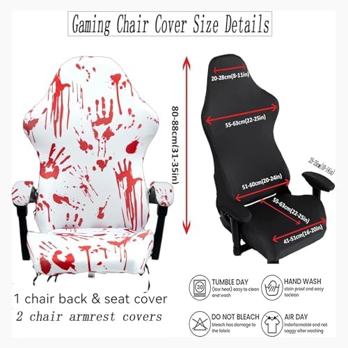 Gaming Chair Covers Slipcovers, Stretch Removable Washable Computer Reclining Gaming Chair Protector Slipcovers with Armrest Cover (No Chairs) (Halloween-bloodyprinting White)