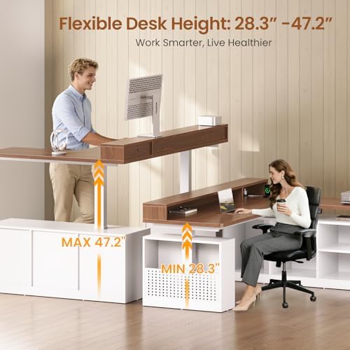 SEDETA 63" L Shaped Electric Standing Desk with Storage, Monitor Stand