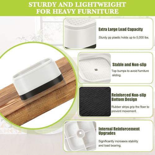 9 Pack Furniture Risers 1 Inch, Adjustable Bed Risers Heavy Duty for Table Desk Couch Chair Sofa Cabinet Bed Legs Dorm, Square Stackable Bed Raisers Blocks Lift Height 1", 2" or 3", White