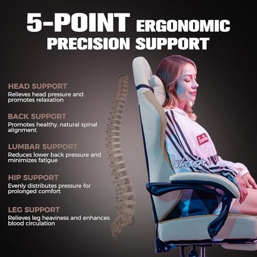 GTPLAYER Gaming Chair, Ergonomic Computer Chair with Footrest and Lumbar Support, High Back Recliner Chair 350lbs, Height Adjustable for Home Office, Light Brown