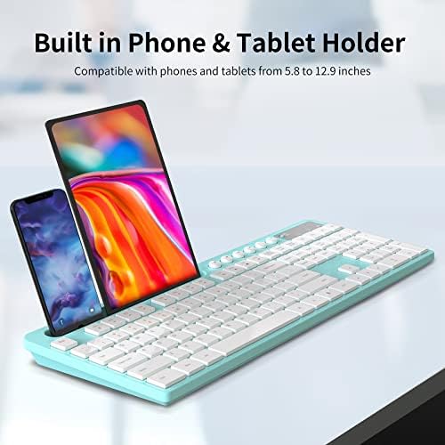 MARVO Wirelss Keyboard and Mouse Combo with Phone Holder, Full-Size, Blue