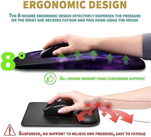 Hokafenle Ergonomic Mouse Pad Wrist Support with Massage Design, Wrist Rest Pain Relief Mousepad with Memory Foam&Non-Slip PU Base, Mouse Pads for Wireless Mouse & Desk (12x8 inch,Galaxy)