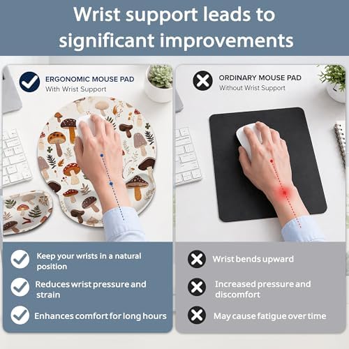 Wrist Rest Mouse Pad and Keyboard Support Set,Cute Mushroom Forest 3 in 1 Ergonomic Memory Foam Mousepad with Non Slip Base, Gaming Mouse Pad for Office and Home