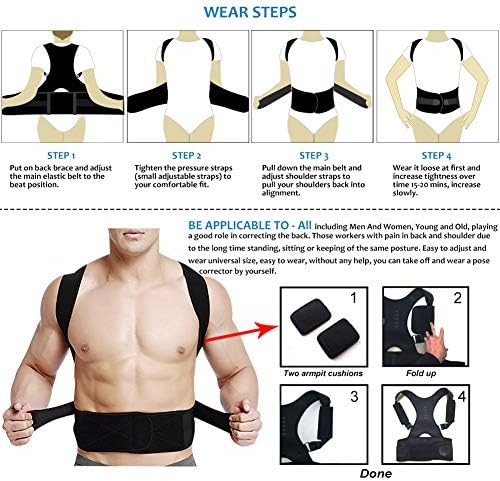 Thoracic Back Brace Posture Corrector - Magnetic Support for Neck Shoulder Upper and Lower Back Pain Relief - Perfect Posture Brace for Cervical Lumbar Spine - Fully Adjustable Belt (Black, Medium)