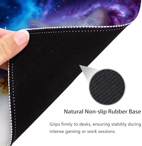 Fantasy Fire Space Cat Mouse Pad, Cute Blue Kitten Galaxy Nebula Desk Mat