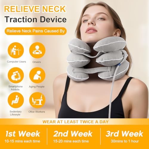 Neck Stretcher, Cervical Neck Traction Device for Instant Neck Pain Relief, Inflatable & Adjustable Neck Support Brace, Neck Traction Pillow for Home Use Neck Decompression