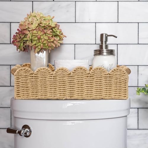 CubesLand Scalloped Toilet Paper Storage Basket W/Handle for Home Decor