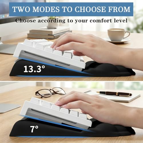 Cloud Keyboard Wrist Rest Set, 3 in 1 Ergonomic Memory Foam Keyboard Stand Pad with Mouse Wrist Support & Cup Holder, Anti-Slip Desk Cushion for Office Gaming Typing Pain Relief,Black