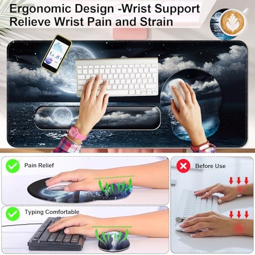 4 in 1 Mouse Pad Set with Wrist Rest for Keyboard,Desk Mat,Coaster-Ocean