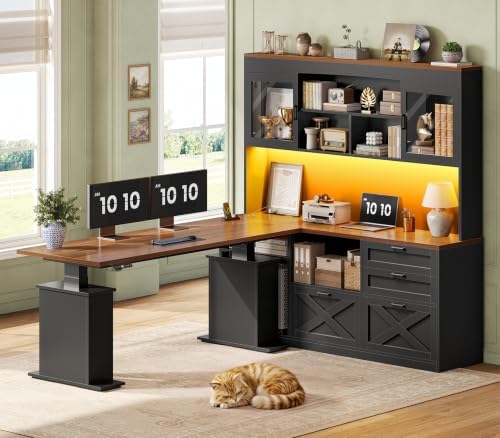 SEDETA 69" L Shaped Gaming Standing Desk with 4 Drawers, Storage Bookshelf