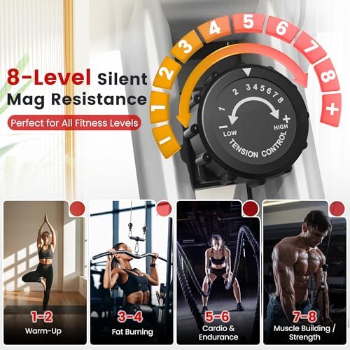 Foldable Elliptical Exercise Bike, 8-Level Magnetic Stationary Bike Home
