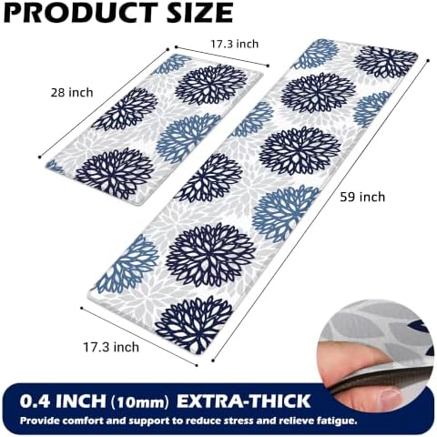 Kitchen Mats Set of 2 Cushioned Anti Fatigue Kitchen Rugs Non Slip Waterproof Runner Memory Foam Kitchen Floor Mat Comfort Standing Mat for Sink, Office, Laundry, Navy Teal