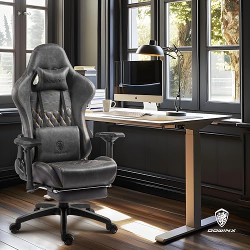 Dowinx Big and Tall Gaming Chair 400LBS, Ergonomic Computer Chair with Massage Lumbar Support & Footrest, High Back Comfortable Office & Gaming Chair with 4D Armrests, PU Leather, Grey