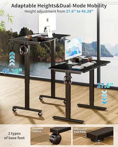 BIZUM 39.4" Small Electric Standing Desk Height Adjustable, Whole Piece Stand Up Computer Desk Work Study Writing Gaming Desks for Home Office Black