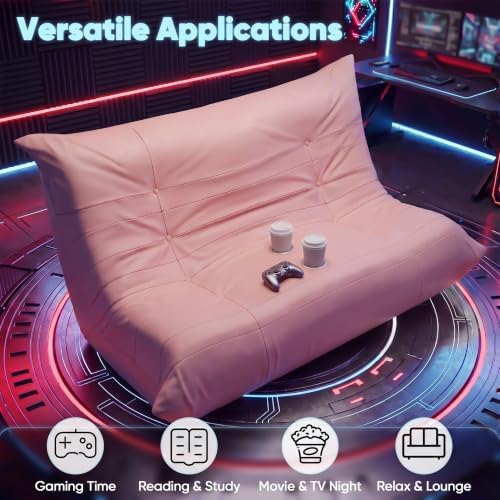Homall Floor Gaming Chair Boneless Loveseat Couch, Ergonomic Floor Sofa Couch with Cup Holders, Leather Lazy Floor Lounger for Gaming, Reading, Relaxing, Watching TV (Pink)