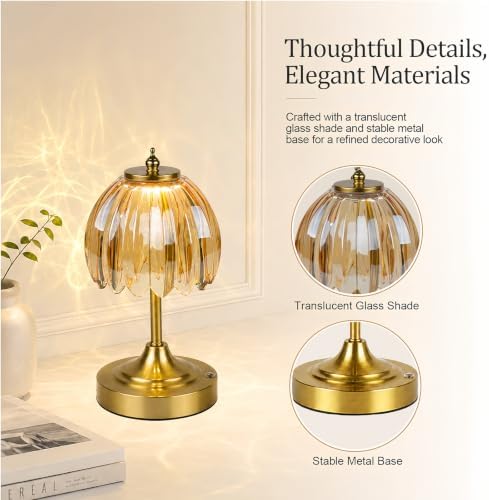Upgrade Mini Tulip Cordless Table Lamp, Home Décor-Amber