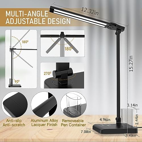 Dimmable LED Desk Lamp with USB Charging Port, 50 Lighting Modes Dual Swing Arm Architect Table Lamp Light Desk Lamp for Home Office Dorm Piano Nail