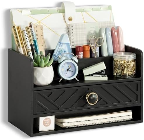 Desk Organizer with Drawer, Countertop Bill Mail Organizer and File Storage