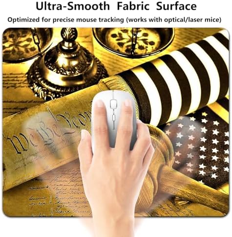 9.5x7.9 Inch Office/Gaming Mouse Pad, U.S. Constitution Scroll We The People, Gavel and Retro American Flag Vintage Design Cute Anti-Slip Mat for Desk